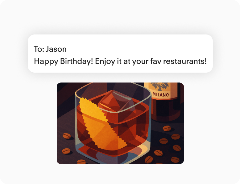 A Bravo gift card with a personal birthday message